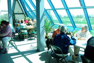 A community lunch event, held in the pyramid. 